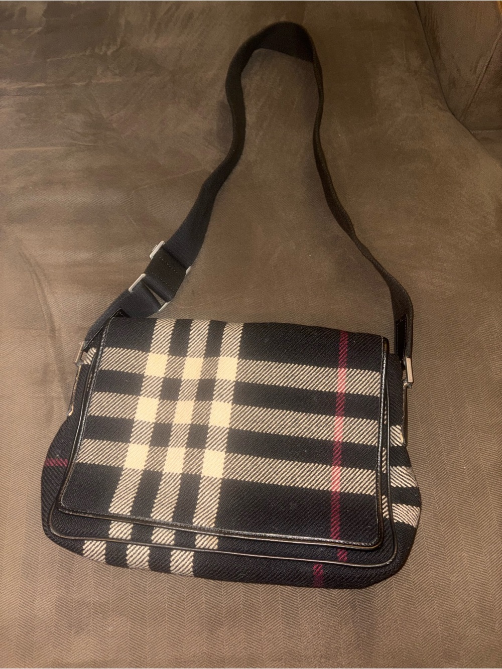 Burberry Black Plaid Messenger Bag with Adjustable Strap
